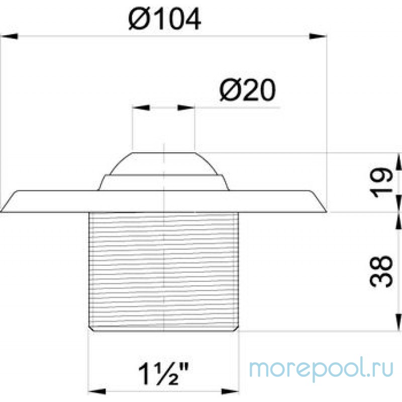 Форсунка стеновая Ø 104 (плитка) G1½"(наружн.) нерж. ст. AISI-316