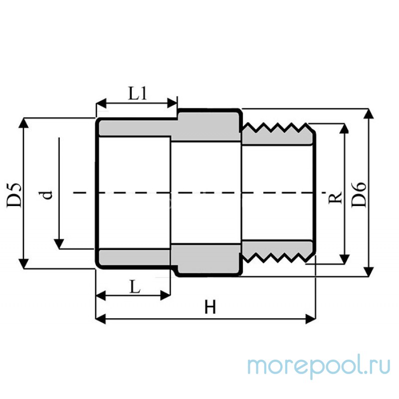 Переход ПВХ c НР 1,0 МПа d_50/63х1½ "