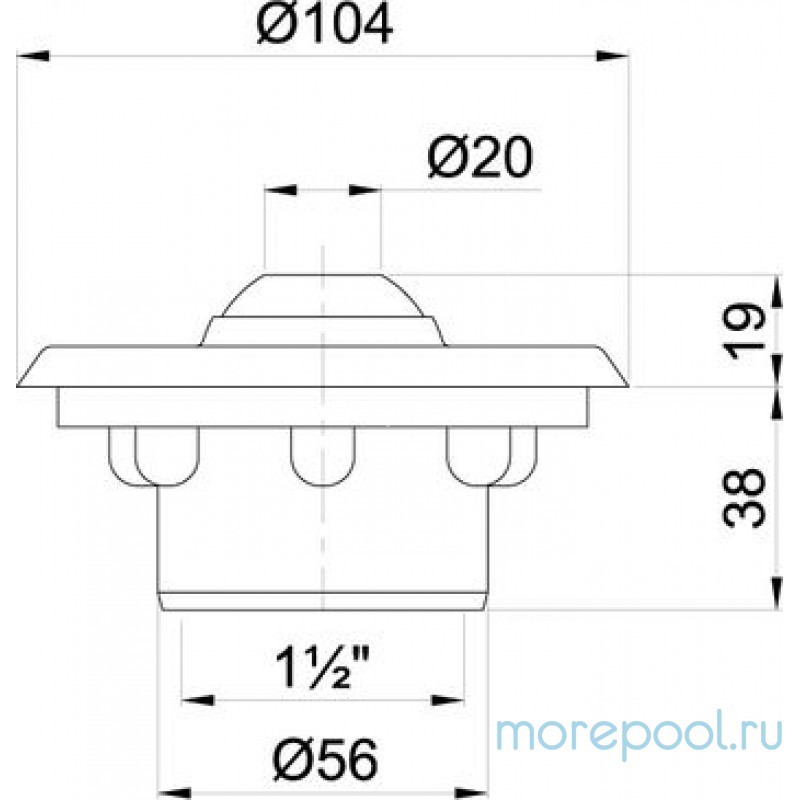 Форсунка стеновая Ø 107 (пленка) G1½"(внутр.) нерж. ст. AISI-316 и бронза