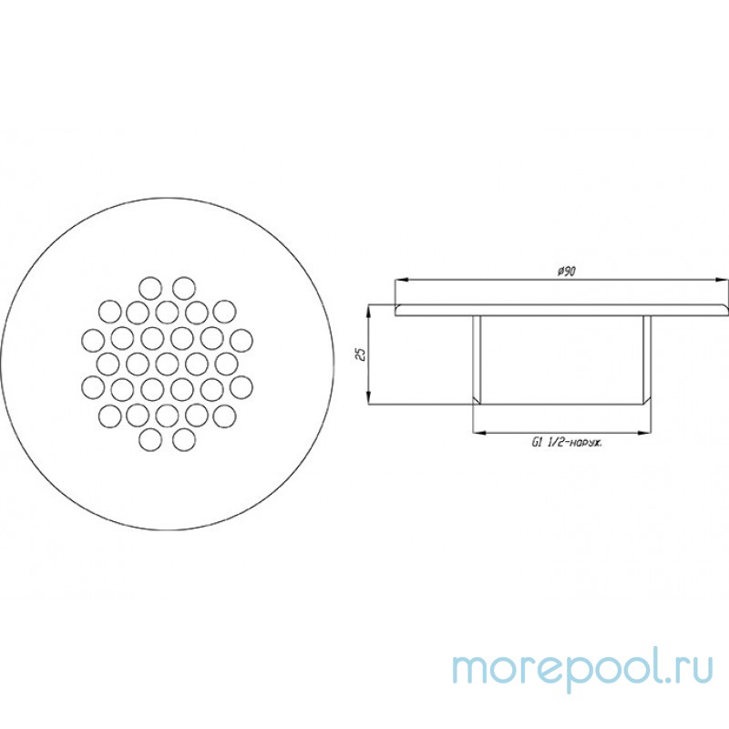 Форсунка аэромассажная нерж. AISI-304 для бетонного бассейна G1½" (наружн.)